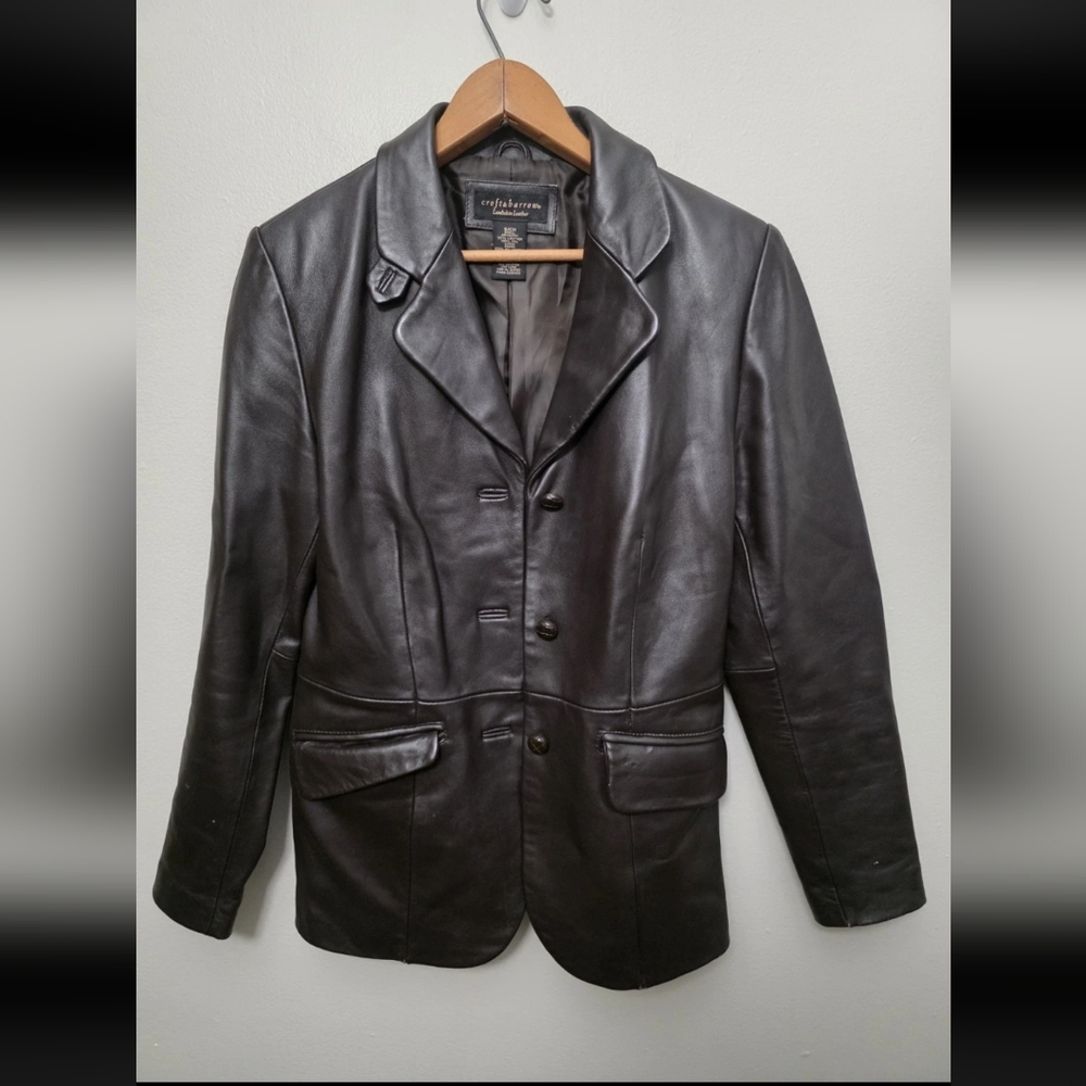 Vintage Croft & Borrow Lambskin Leather Jacket Dark Brown Size Small Coat